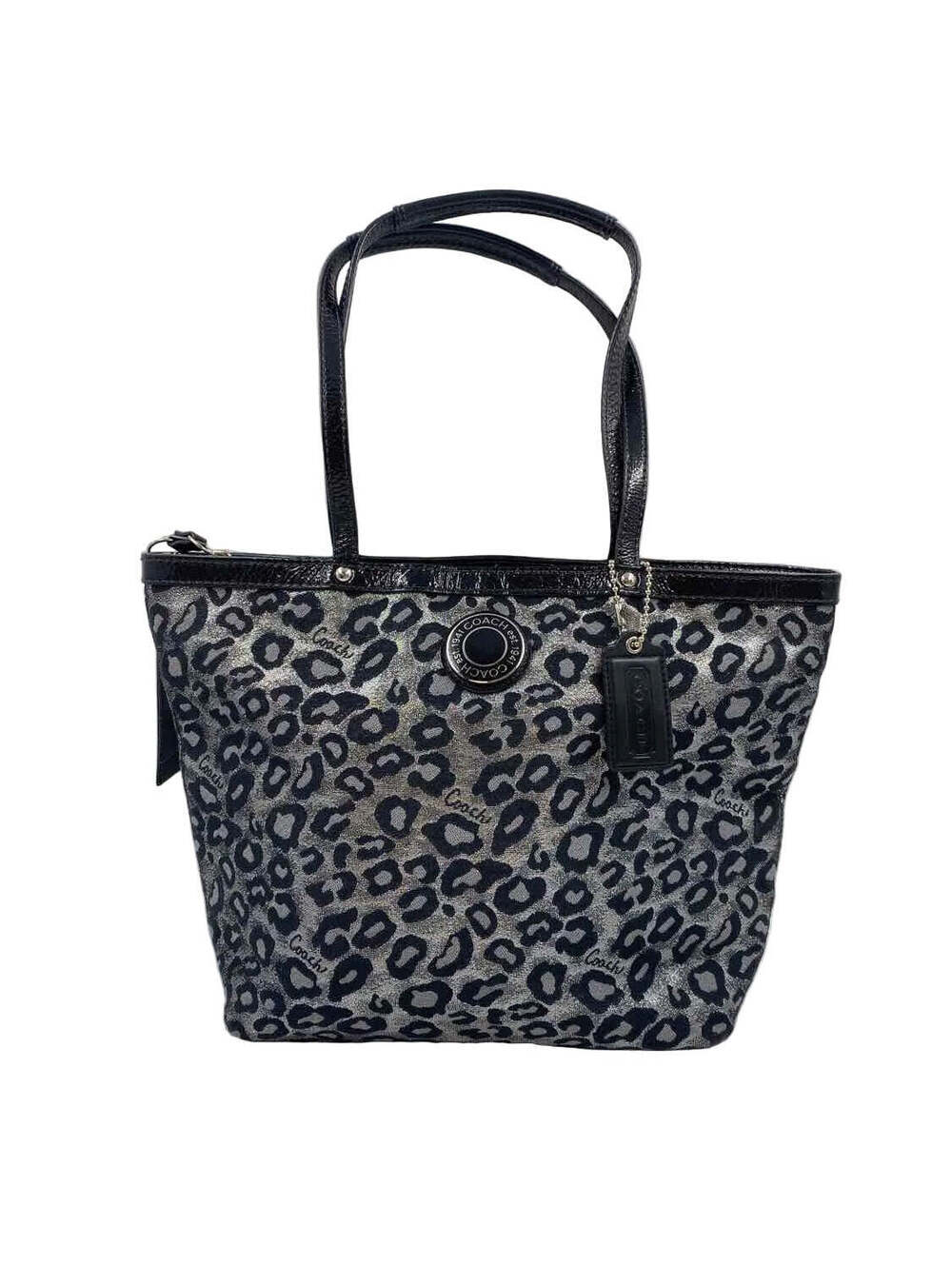 COACH Black Gray & Silver OCELOT Print Tote Bag Purse